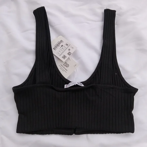 Black Zara Basic ribbed v neck croptop - Picture 3 of 4
